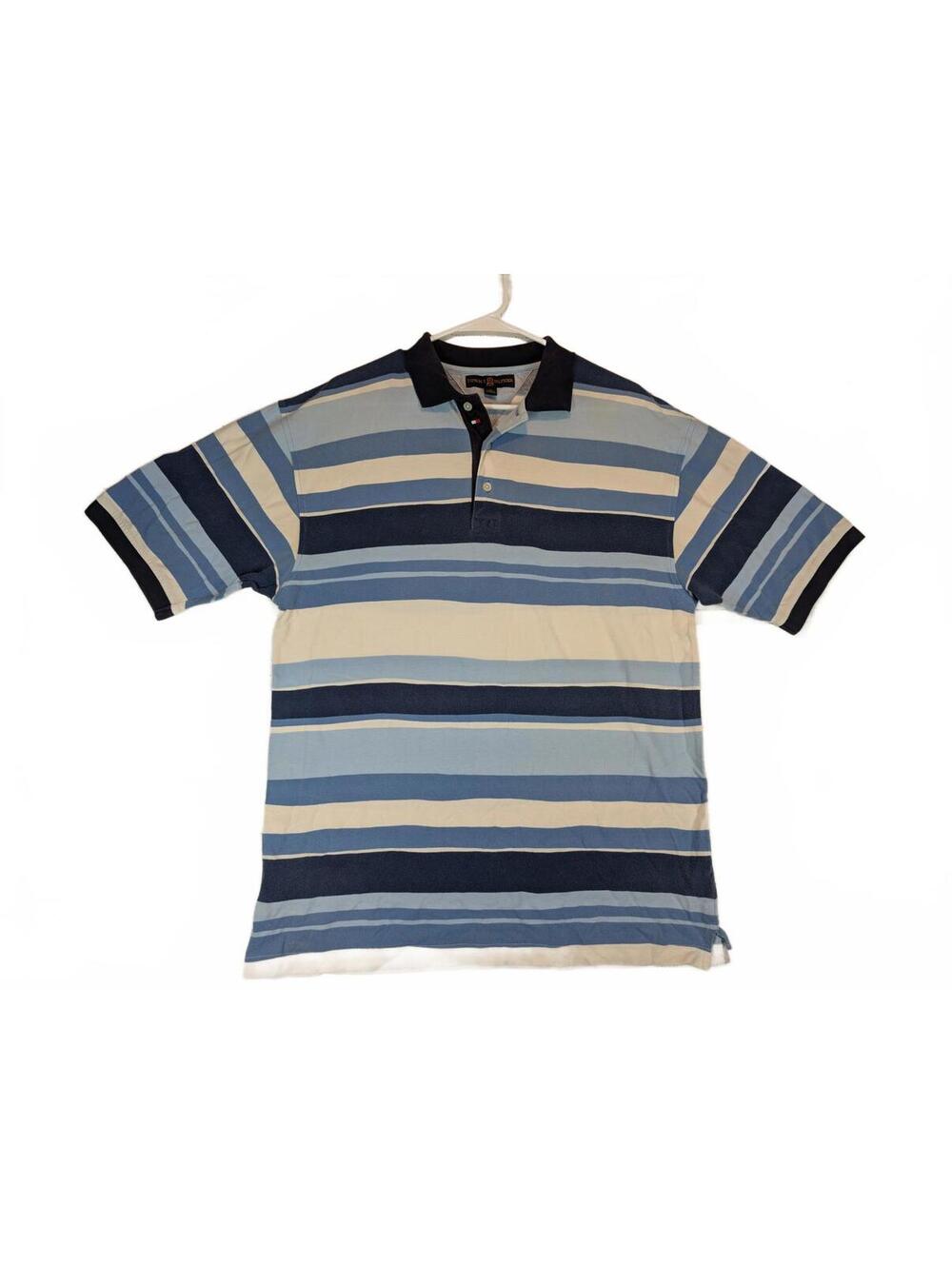 Tommy Hilfiger Golf Striped Polo Shirt Short Sleeve Blue White Mens Medium